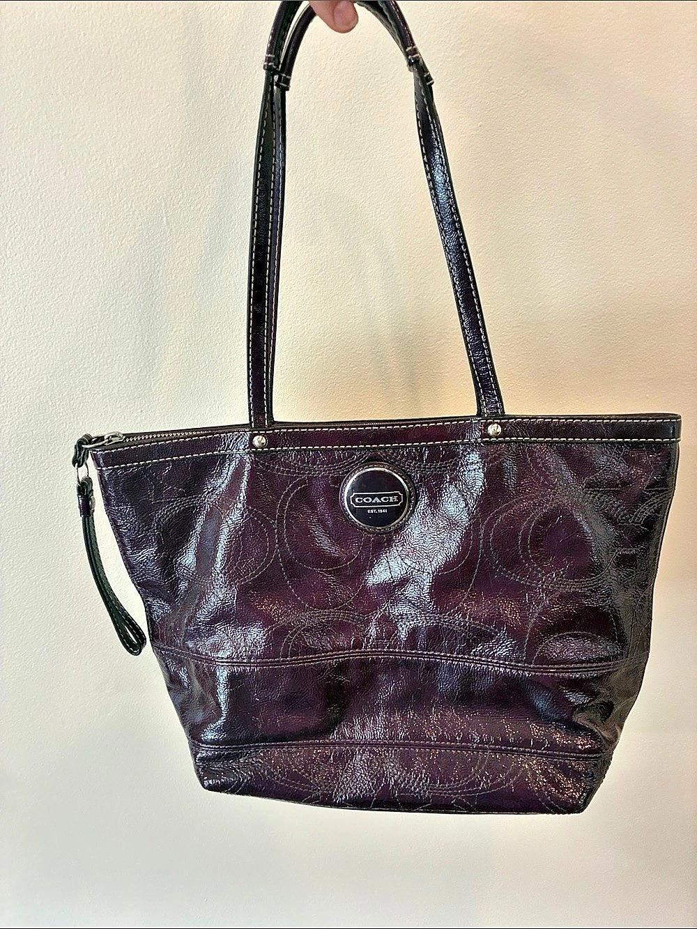 Coach Chelsea Signature Patent Leather Tote Purple